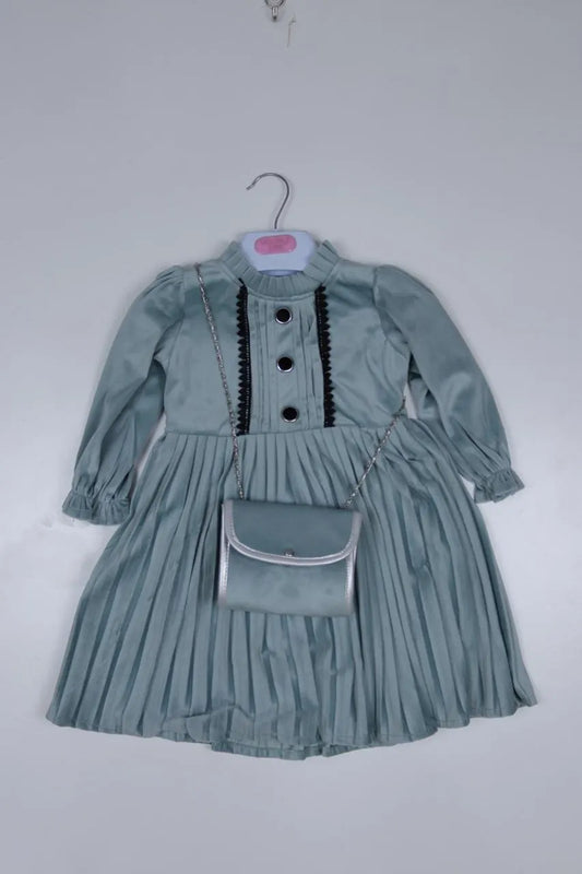 Light-Blue Velvet Frock